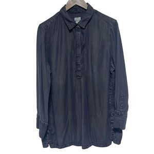 Chicos Blouse Womens 16 XL Gray Lyocell Long Sleeve Popover Minimal Lagenlook